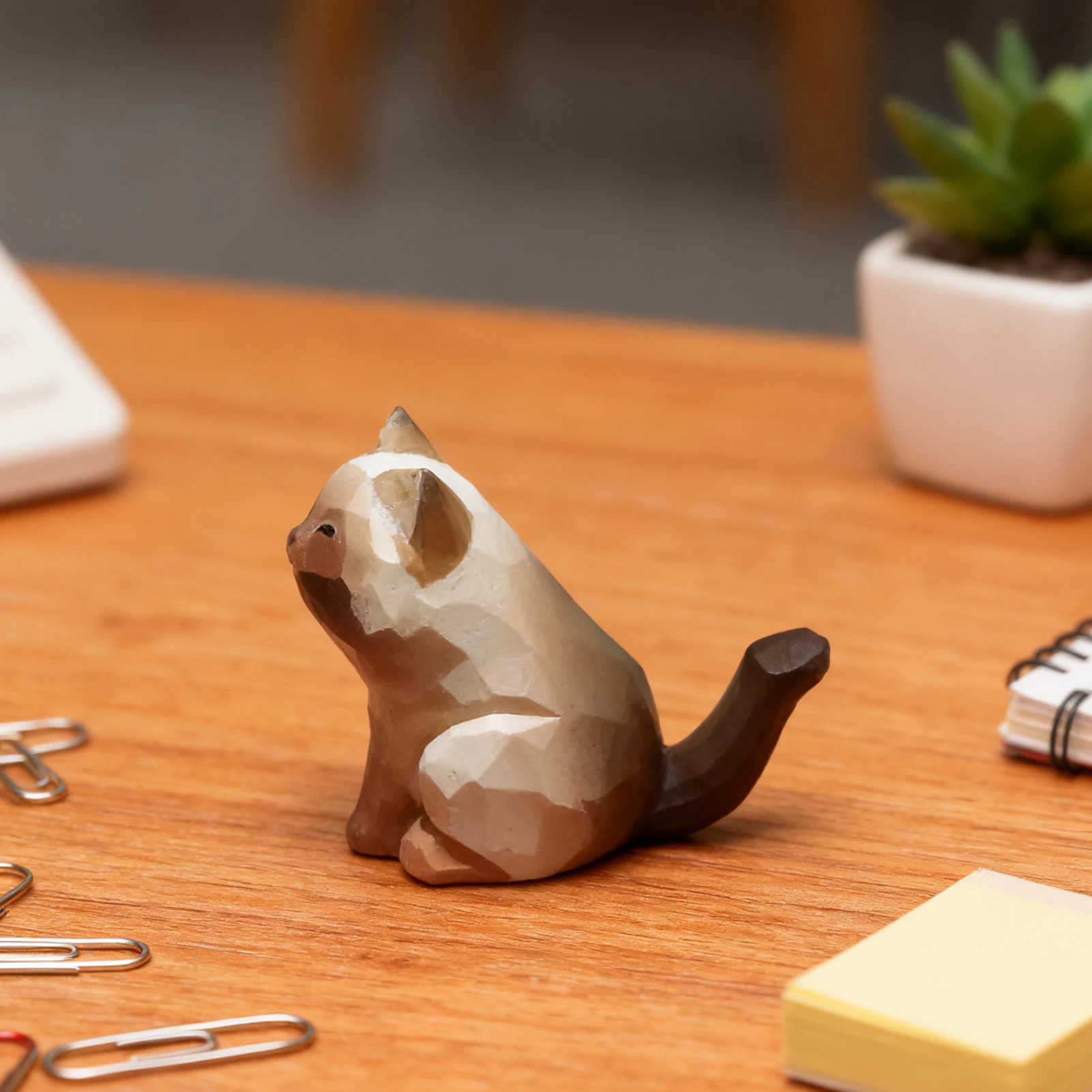 Handcrafted Wooden Siamese Cat Statue - Decorative Animal Figurine
