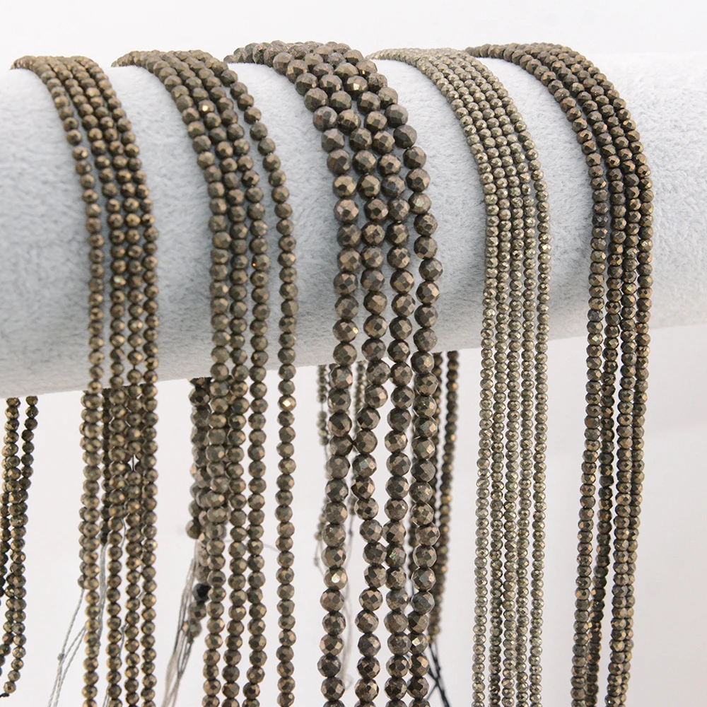 Natural Pyrite Faceted Round / Rondell Beads 2mm,3mm,4mm,1x2mm,2x3mm，for Jewelry Making Bracelet Necklace Beads DIY Wholesale 5