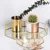 Polygonal Gold Mirror Tray,Beautiful and Elegant Glass Decorative Tray Multi-purpose Durable Vanity Tray Makeup Tray 4