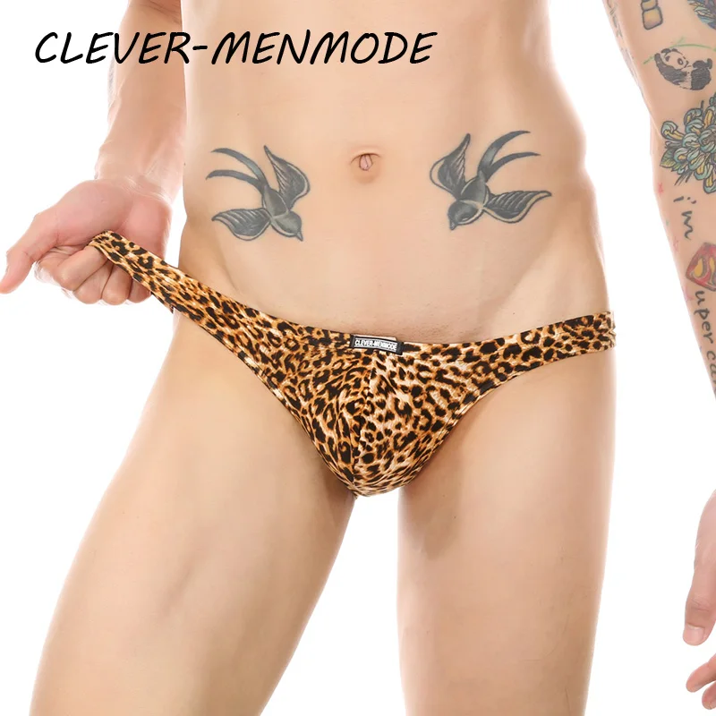 Men's Sexy Leopard Print Underwea Low Rise Breathable Briefs G-String Raised Penis Bag Lingerie Adult 18+ Panties Gay Mankini