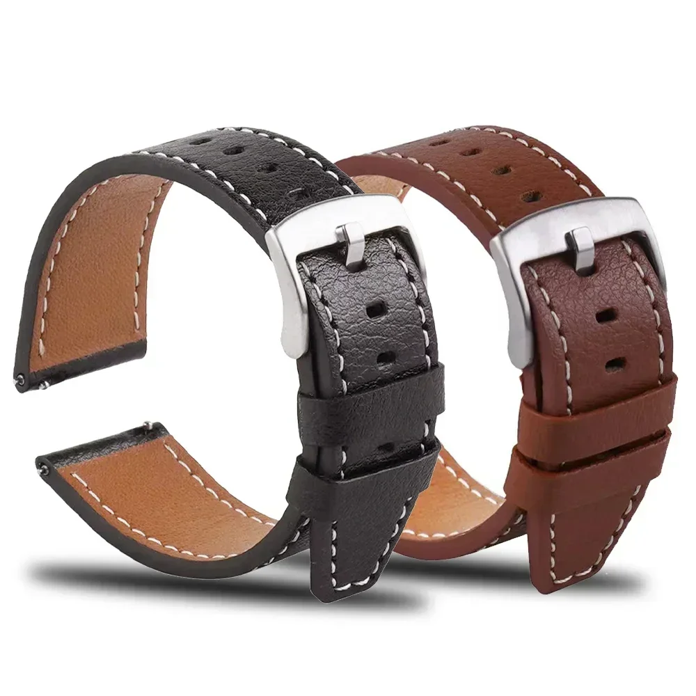 Genuine Leather Watch Strap, 20mm/22mm - Premium Sports Band Replacement