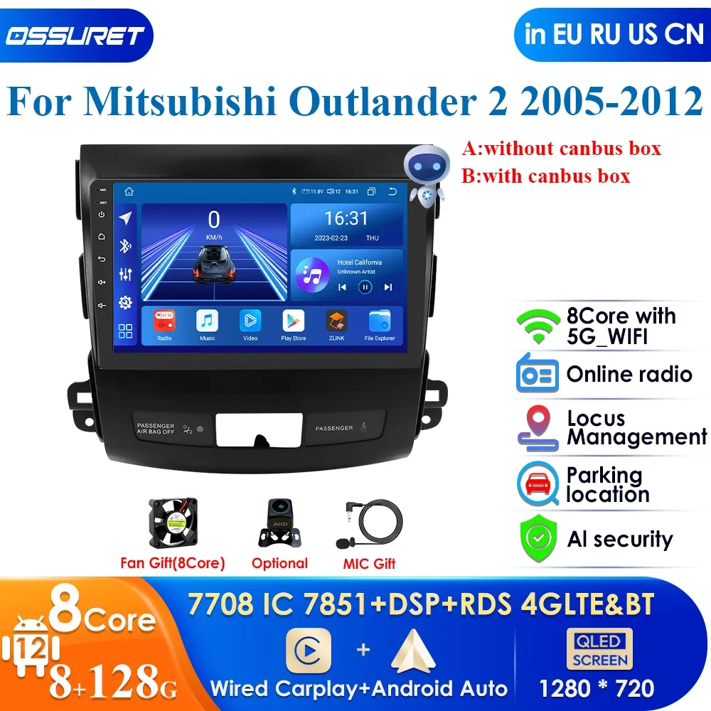 

2 Din Android Auto Radio for Mitsubishi Outlander Xl 2 2005-2011 Citroen C-Crosser Peugeot 4007 Carplay Car Multimedia Autoradio