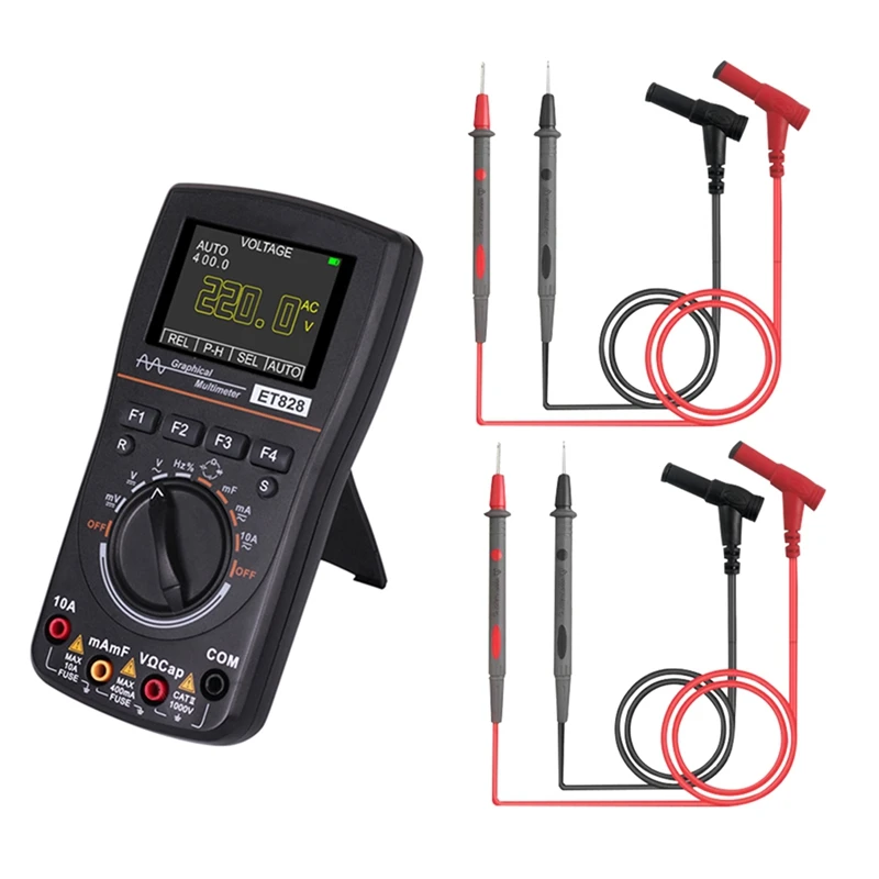 

2 In 1 Digital Oscilloscope Multimeter Bandwidth 2.5Msps Sampling Rate Graphical Oscilloscope Resistance Meter ET828