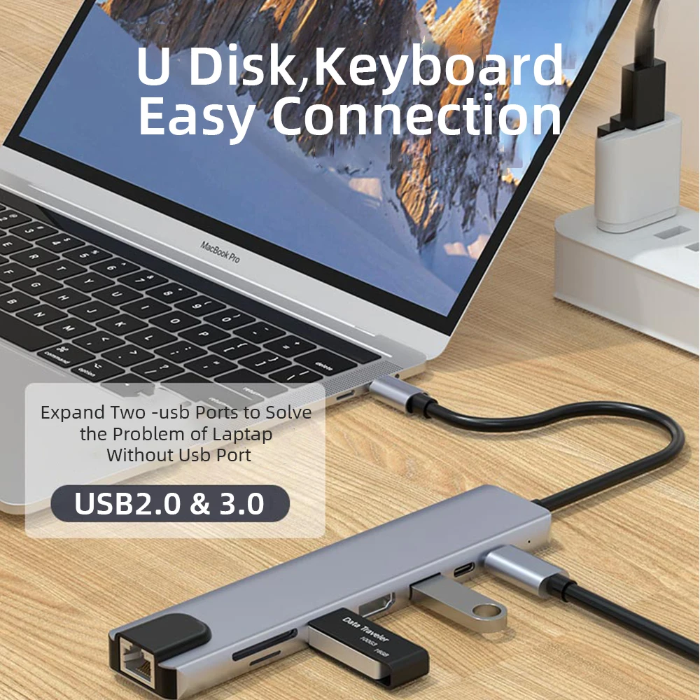 Hdmi pd Usb c Porta Usb c Hub Docking Station Usb 3.0 Rj45 Ethernet sd Leitor de Cartão tf Portas Portas Portas Portos 4k - Imagem 5