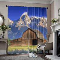 2pcs, spring summer Curtains Moulton Barn and Grand Teton National Park Prints Light Filtering Curtains Versatile Fabric 1