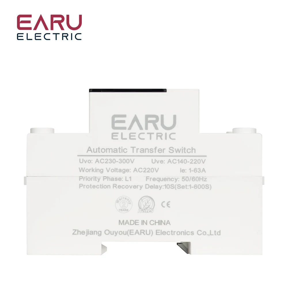 63A 100A ATS Adjustable Over Under Voltage Current Protector Dual Power Conversi