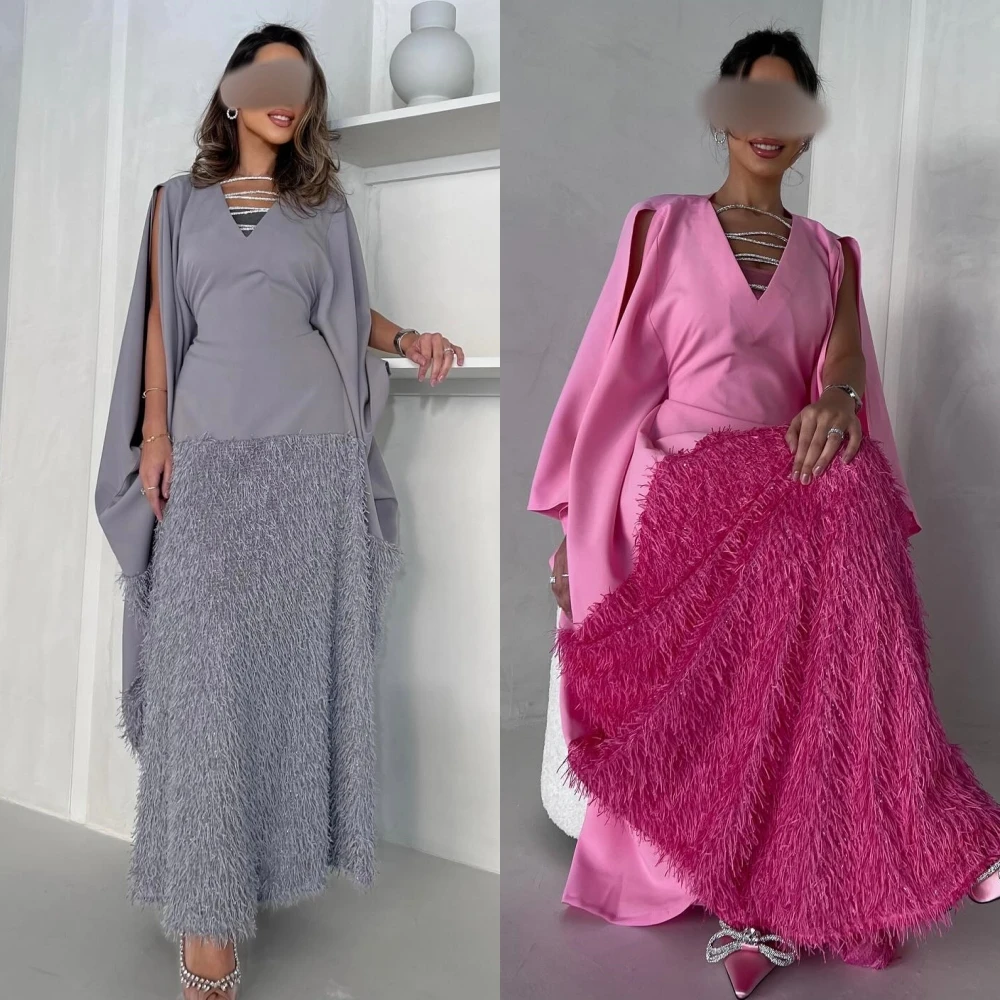 Prom Dress Saudi Arabia Satin Beading Evening A-line V-neck Bespoke Occasion Gown Long Dresses