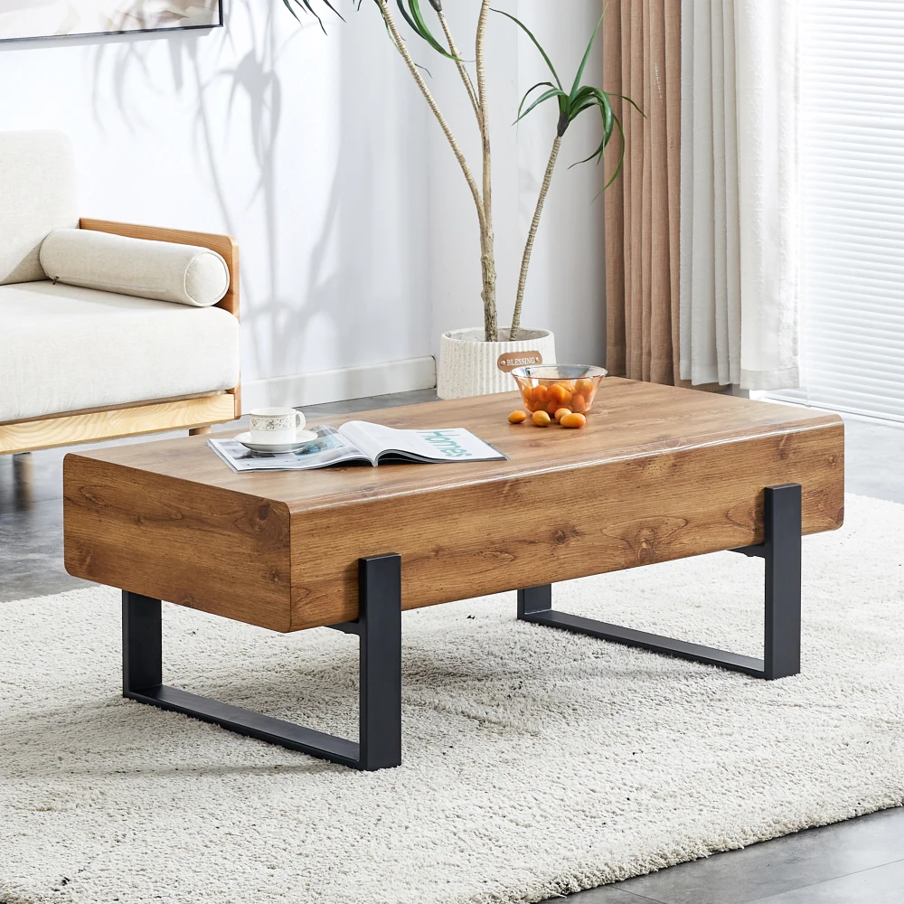 Rustic MDF Coffee Table - Natural Wood Tone Elegance 2