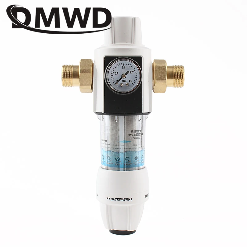 Stainless Steel Water Pre-filter Pressure Gauge Front Purifier Copper Backwash Remove Rust Sediment Pipe Indirect Drink Cleaner