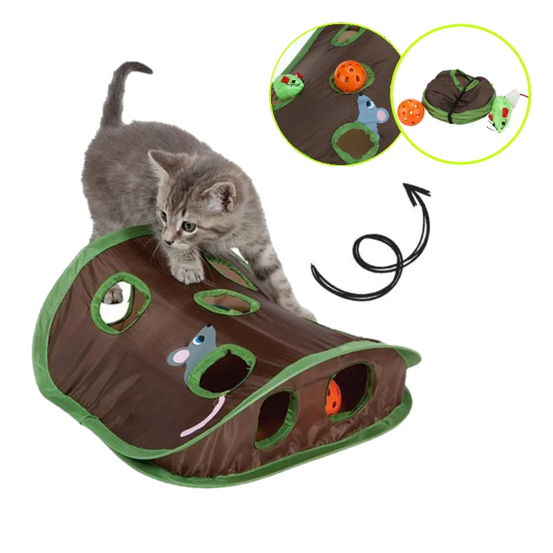 

Милая интерактивная игра для домашних животных, кошек, туннель с 9 отверстиями, мышь для охоты, интеллектуальная игрушка для домашних животных со скрытыми отверстиями, Складные Игрушки для котят