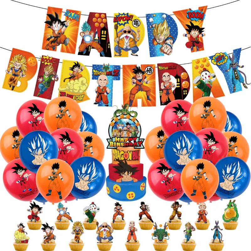 Goku Birthday Party Decoration Dragon Ball Z Kids Shower Tableware Supplies Cup Tablecloth Number Balloon Cake Backdrop Boy Gift