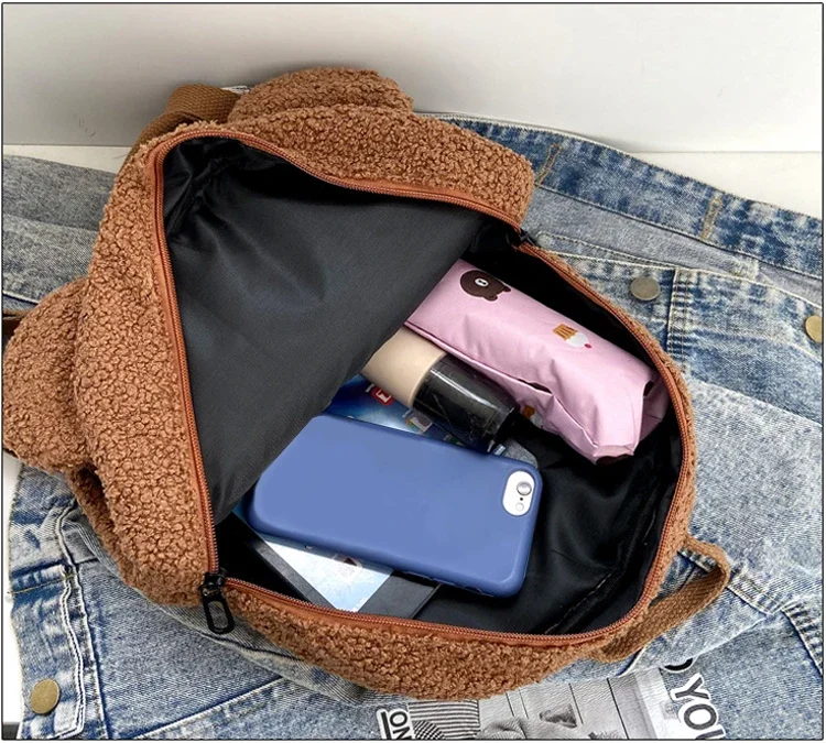 Cute Bear Ear Fleece Kids Girls Backpack Image 8