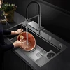 Large Size Nanometer Cup Rinser Kitchen Single Sinks 304 Stainless Steel 4mm Panel Handmade Sinks Waterfall Faucet Kitchen Sinks 1