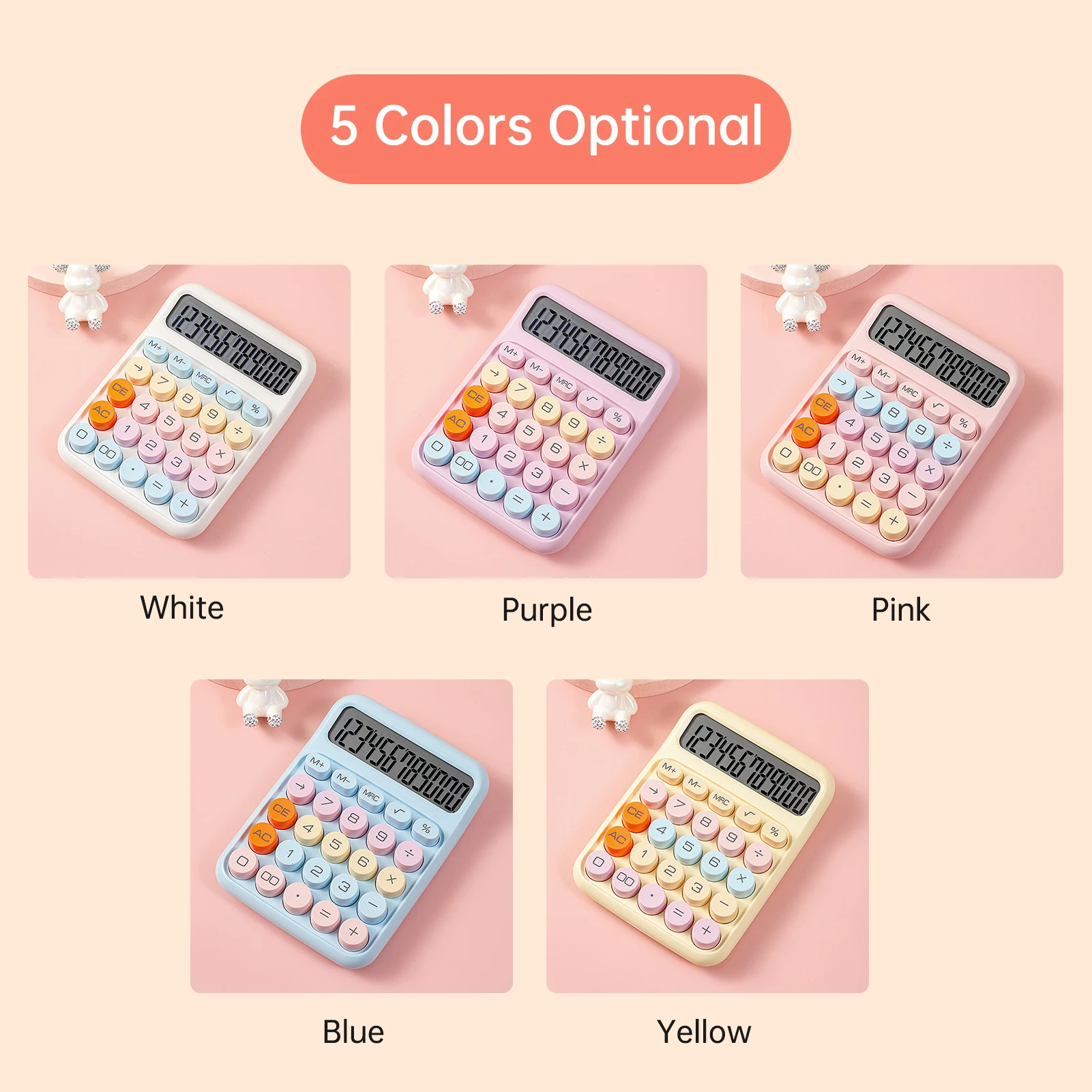 Colorful 12-Digit Large Display Calculator with Big Round Buttons for Office, School, and Home Use