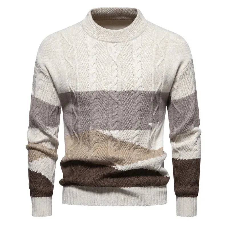 

M-3XL!2 Colors!Autumn and Winter New Fashion Casual Trend Contrast Color Splice Men's Knitted Round Neck Long Sleeve Sweater