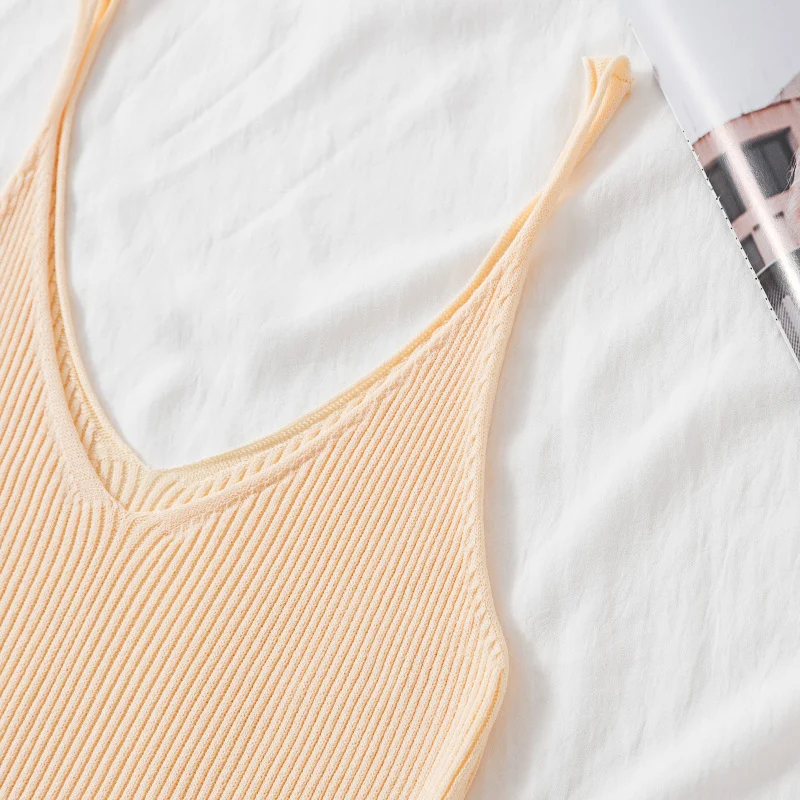 target camisole Knitted Ice Silk Suspender Vest Women's V-Neck With Suit Bottomed Shirt Sleeveless Black Blouse Wearing Summer Fashion Outside red cami