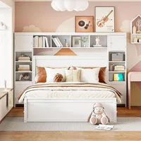 Queen Storage Bed with Bookcase Headboard, with 4 Storage Drawers, Solid Wood Queen Bed Frame with Cabinet and Shelf(White) 1