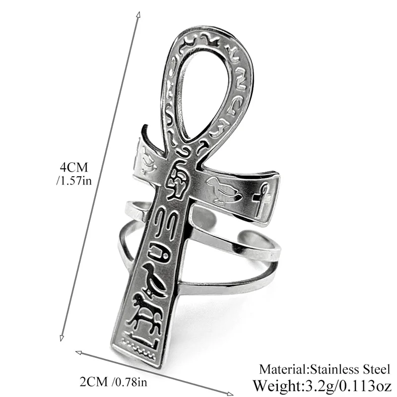 Egyptian Ankh Cross Key Of Life Adjustable Open Rings for Women Men Stainless Steel Mythology Animal Rune Finger Ring Jewelry - Image 6