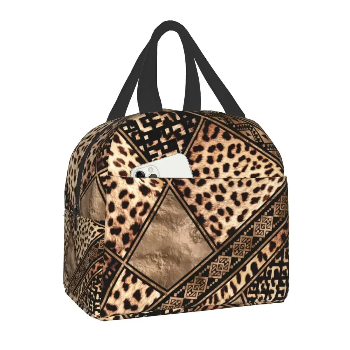 

Ethnic Animal Ornaments Leopard Print Lunch Bags Women Thermal Cooler Insulated Lunch Boxes for Kids School Picnic Storage Bag