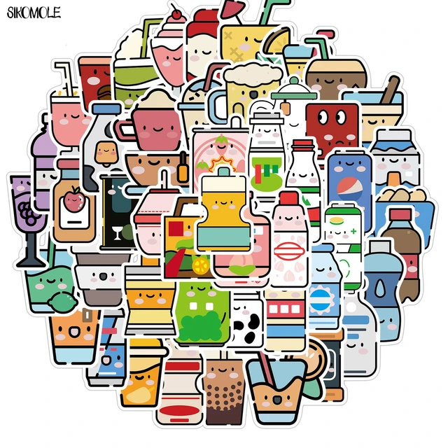 50 Pcs Kawaii Drink Stickers Pack Aesthetic Juice Asian Anime Cute