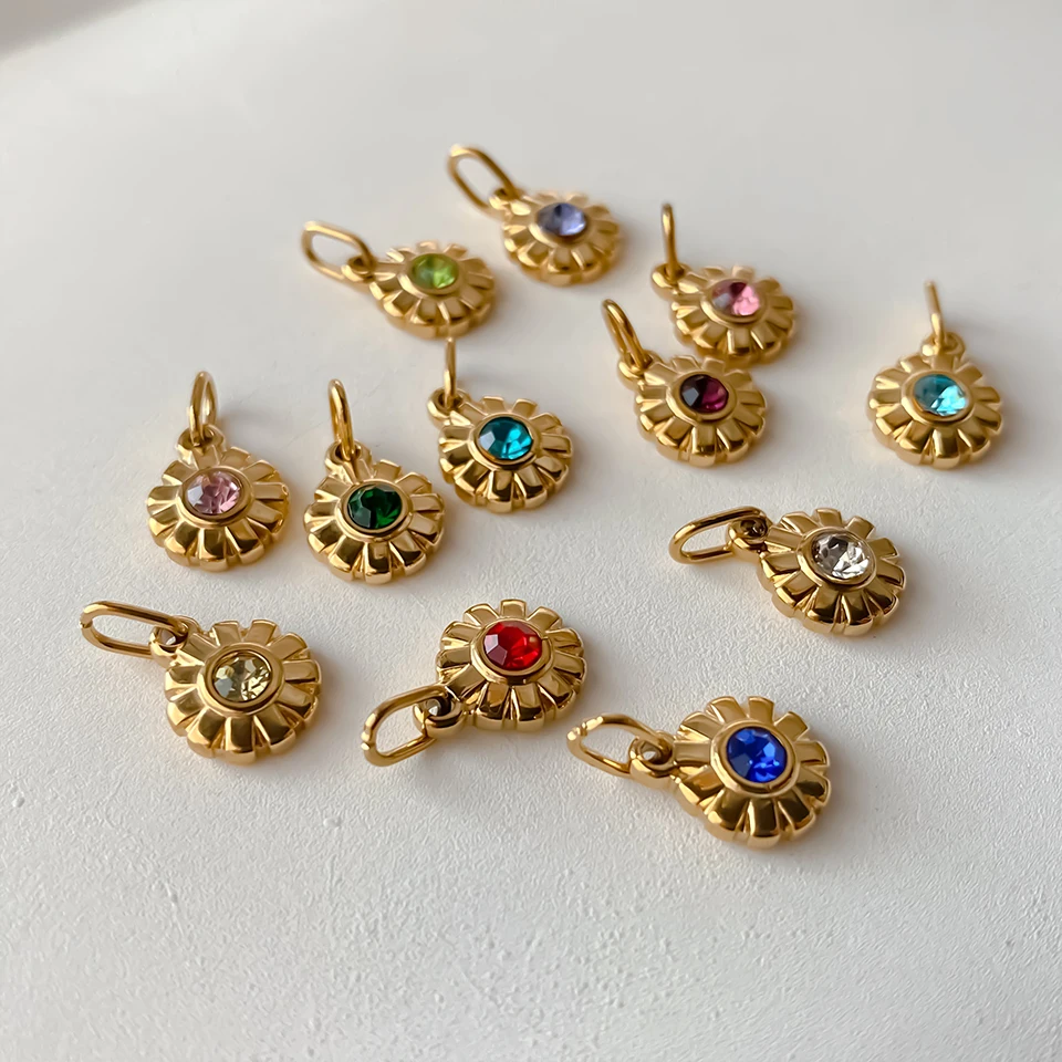 Edelstahl-Geburtstagsstein-Blumen-Anhänger, bunt, hochwertig, DIY-Ohrringe, Halskette, Armband, Charms für die Schmuckherstellung – Detail 10