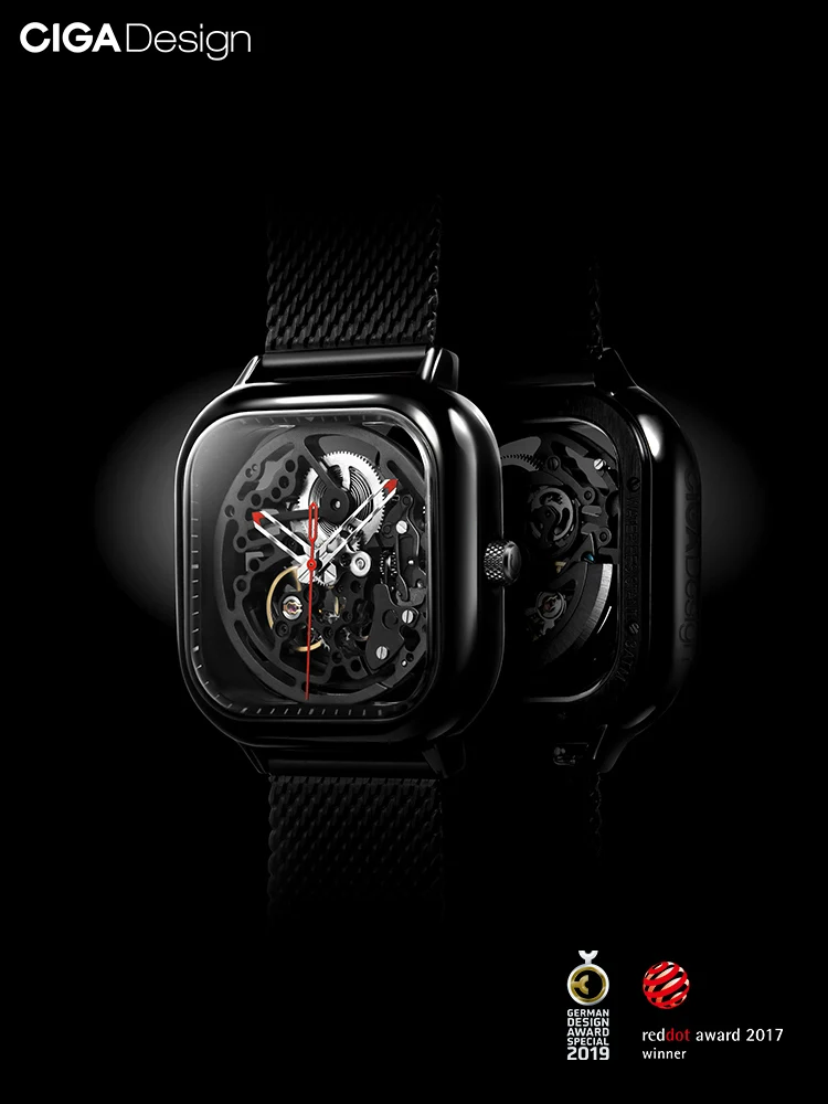 CIGA Design 손목시계, 오토매틱시계, 디자인 스켈레톤 자동 기계식 시계, 316L 스테인리스 스틸, 풀 할로우 손목 시계, 스테인리스 및 가죽 스트랩 