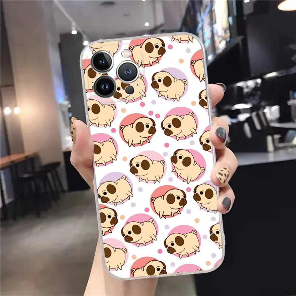 Funda de teléfono con diseño de perro Pug para iPhone, carcasa bonita para modelos 15, 14, 11, 12, 13 Mini Pro, XS Max, 6, 7, 8 Plus, X, XR, SE, 2020