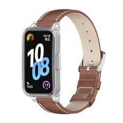 Premium Leather Sport Loop Wristband Bracelet - Huawei 10 9 8 (Brown T 2)