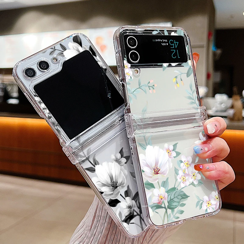 Floral Design Clear Folding Phone Case - Hard PC Back Cover