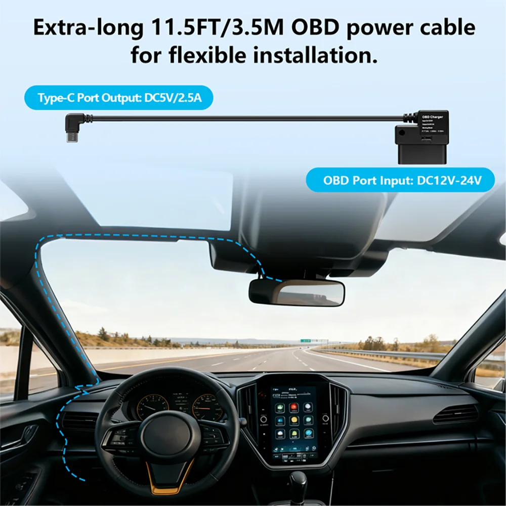 OBD-Hardwire-Kit Typ C-Anschluss/Micro-USB-Anschluss/Mini-USB für kompatibel mit 98 % des Auto-Dash-Cam-Kabel-Ladegeräts, 24-Stunden-Parkmonitors – Detail 6
