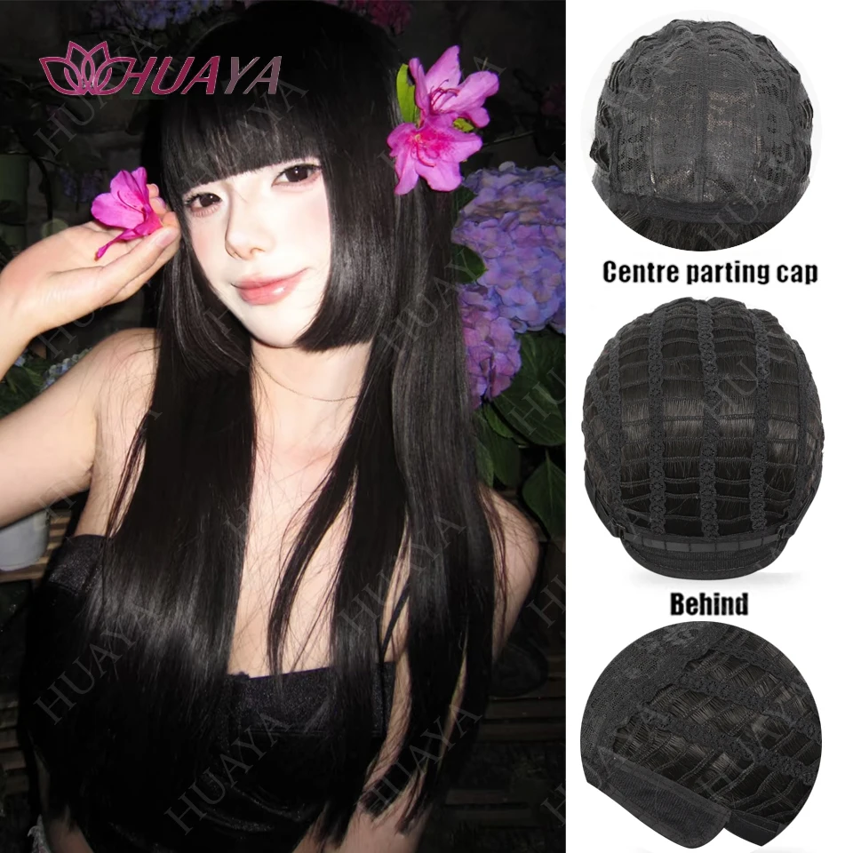 Synthetic 36 inch Super Long Straight Hair Wig With Bangs Anime Character Cosplay Costume Wig Women Daily Party Christmas Gift