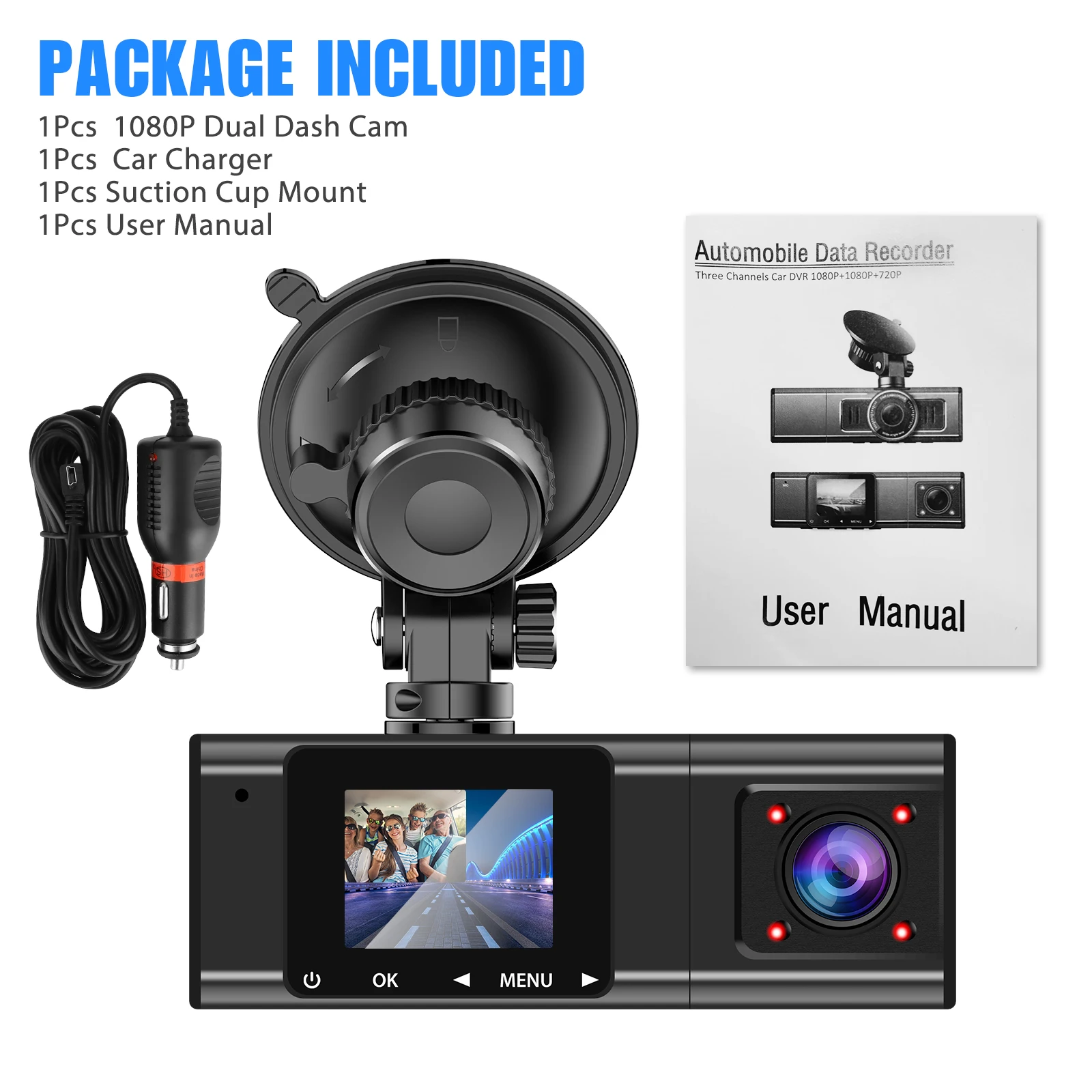 Uber Dual Dash Cam 1080P Front+Inside Car Camera Driving Recorder