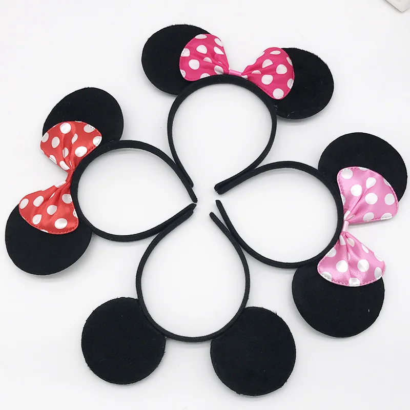 Hair headband girls cute Mickey Minnie bow Korean clip black red pink
