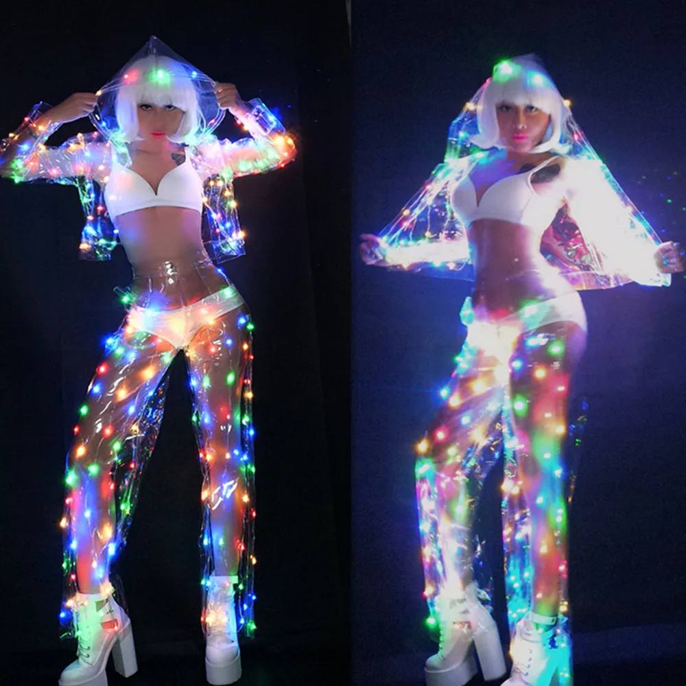 

LED lights Performance Female Multi-color Clothes Music Festival Singer Dancer Team DJ Disco Costume Sexy