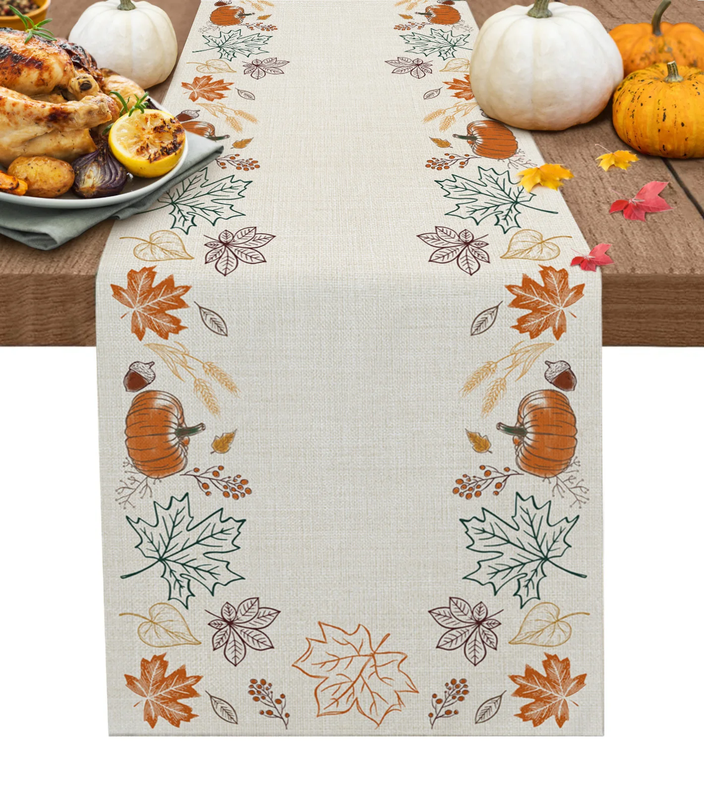 Description Picture 2 of itemThanksgiving Autumn Pumpkin Dining Table Runner Wedding Decor Linen Table Runner for Dining Table Christmas Decoration