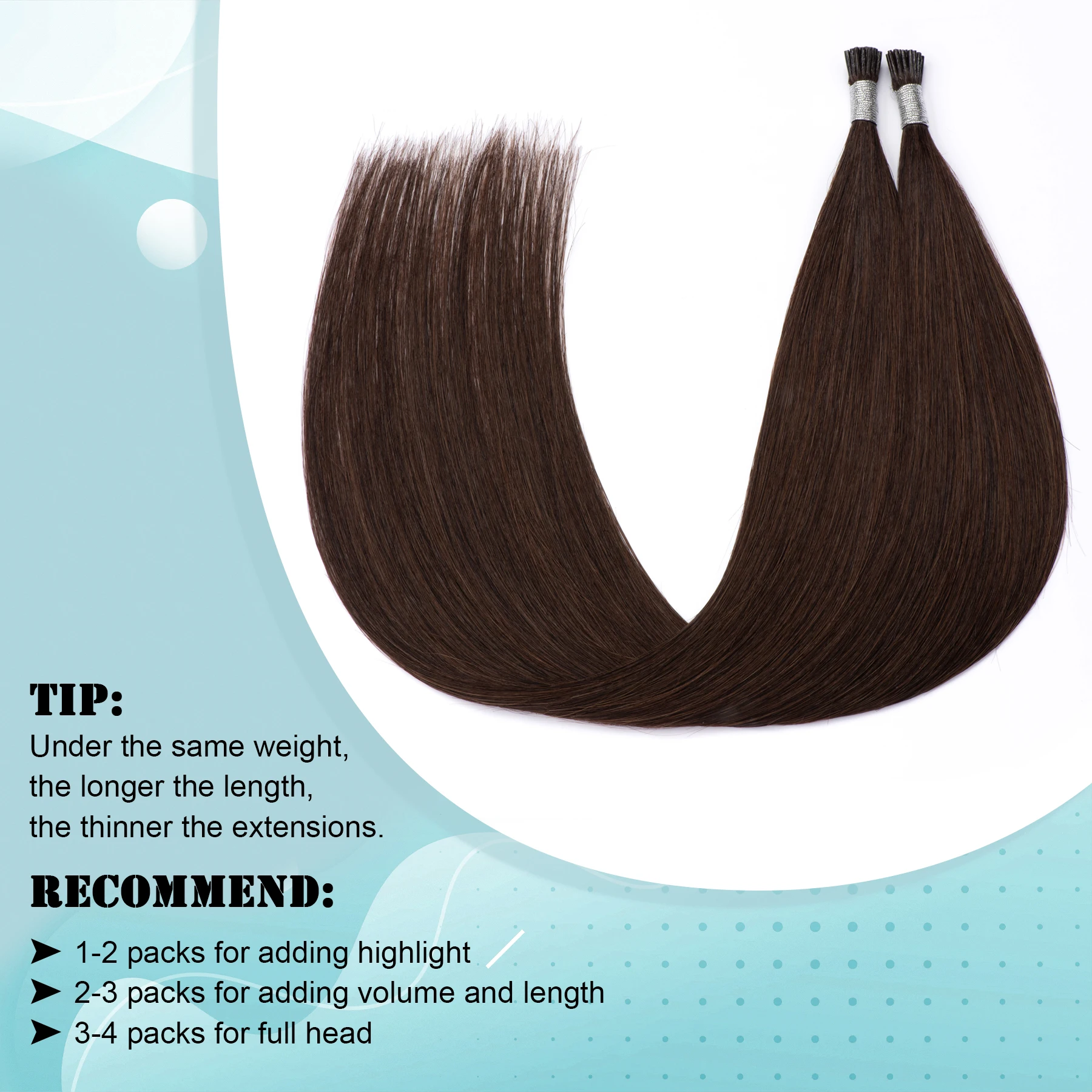 I Tip Real Human Hair Extensions Dark Brown Pre Bonded Hair Extensions #2 Human Itips Cold Fusion Remy E