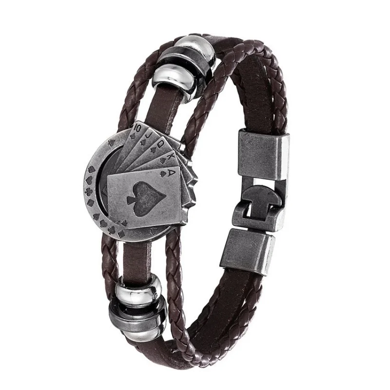 Vintage Multi-layer Leather Woven Poker Bracelet Men's Bracelet Fashion Hip-hop Punk Accessories Jewelry leather bracelet