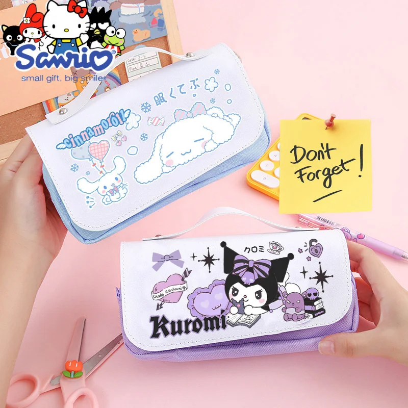 

Sanrio Pu Large Capacity Pencil Case Kawaii Cinnamoroll Melody Kuromi School Supplies Pencils Bag Pen Pouch Pen Case Stationery