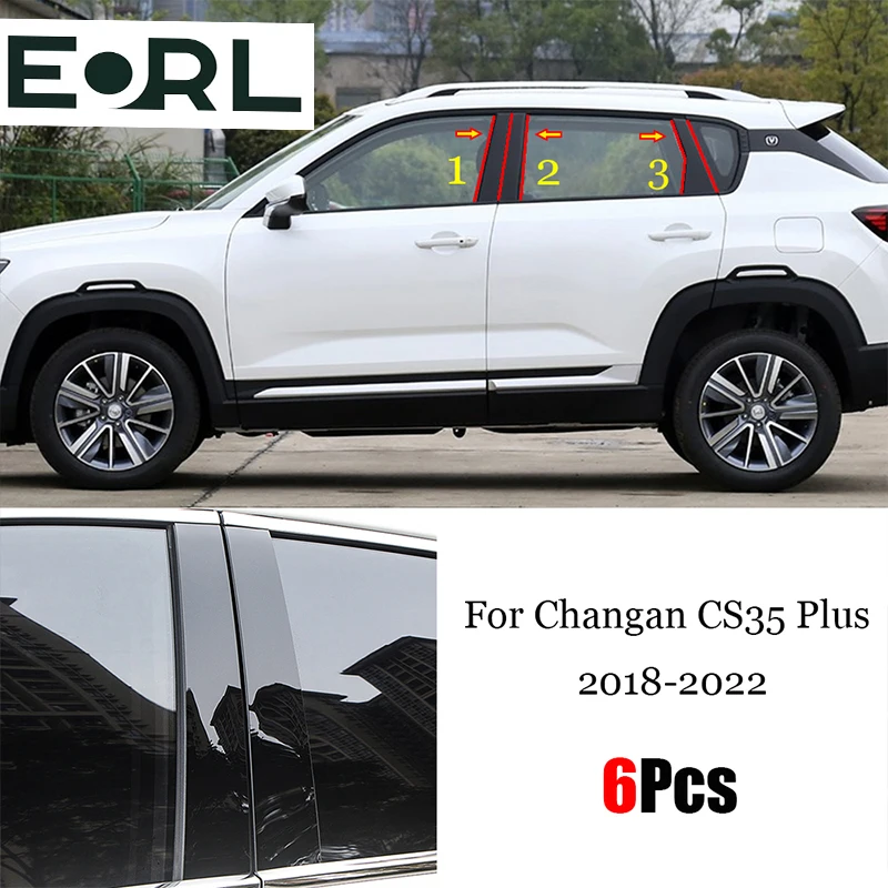 

6PCS Gloss Black Polished Pillar Posts Fit For Changan CS35 Plus 2018 - 2022 Window Trim Cover BC Column Sticker