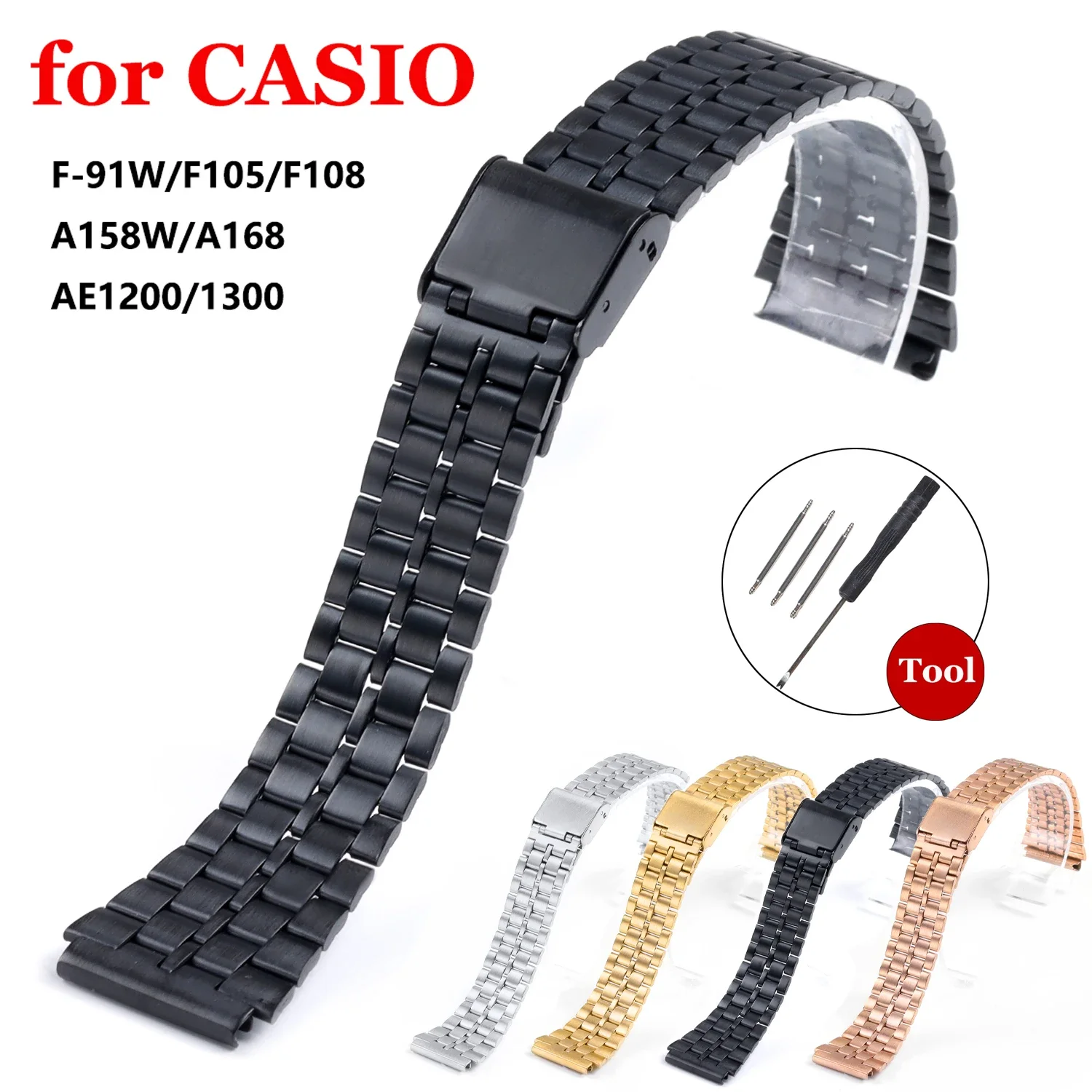 Bracciale Vintage Per Casio F-91W Sgw400 F91W F84 F105/108/A158W/168 Ae1200/1300 Cinturino In Metallo Cinturino In Acciaio Inossidabile 18Mm
