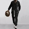 2024 Autumn New Men's Suit Europe And The United States Style Heavy Quality Jacquard V-neck Shirt Trousers Two Sets 4