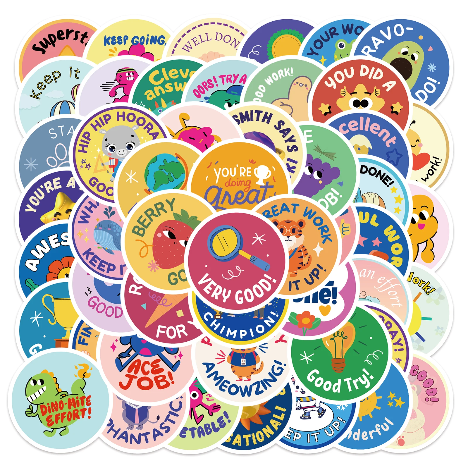 10/25/50pcs Cute Reward Stickers with Word Motivational Stickers