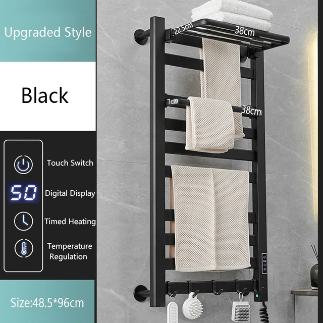 White Electric Heated Towel Rail Smart Electric Towel Rack Bathroom Cloth Screen Dryer Towel Radiator Nail Free Bath Towel Dryer AliExpress