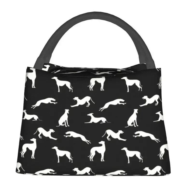 

Greyt Greyhound Silhouettes Insulated Lunch Tote Bag for Women Whippet Sighthound Dog Cooler Thermal Food Lunch Box Work Travel