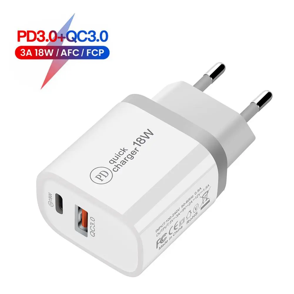 18W PD QC 3.0 듀얼 USB 충전기, 빠른 충전, EU, 미국, EU, AU 플러그, 아이폰 X, 8 플러스, 노트 9, 10, 전원 공급, 휴대폰 어댑터