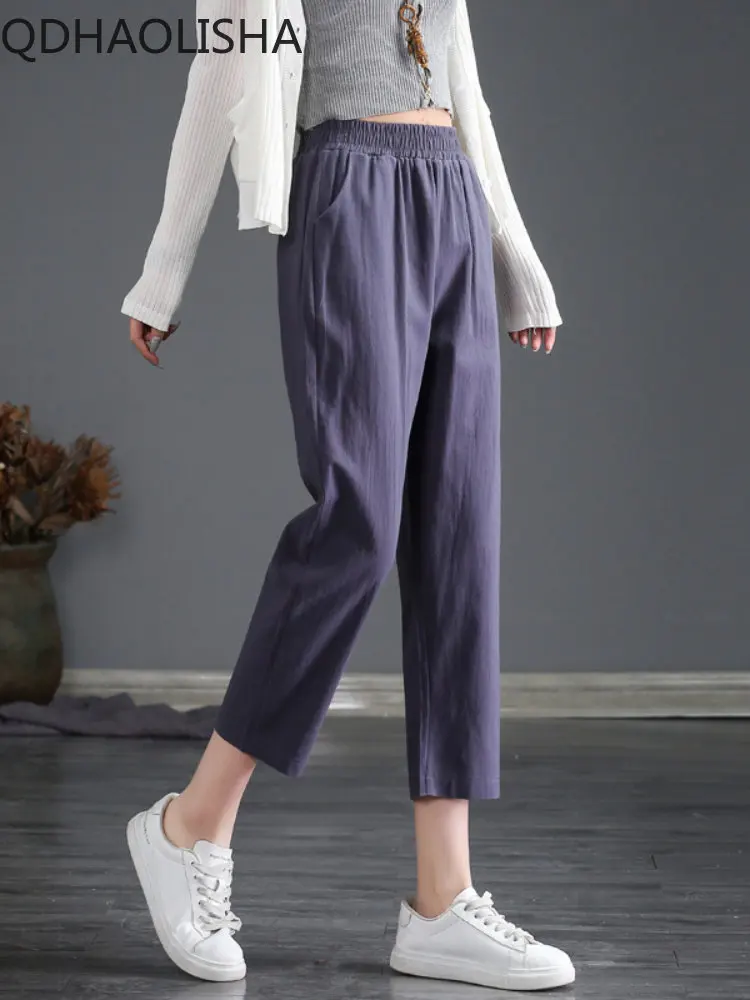 

Women's Pants Thin Cotton Cropped Summer High-waisted Loose Pants Large Size Appear Thin Casual Radish Pant Streetwear Women