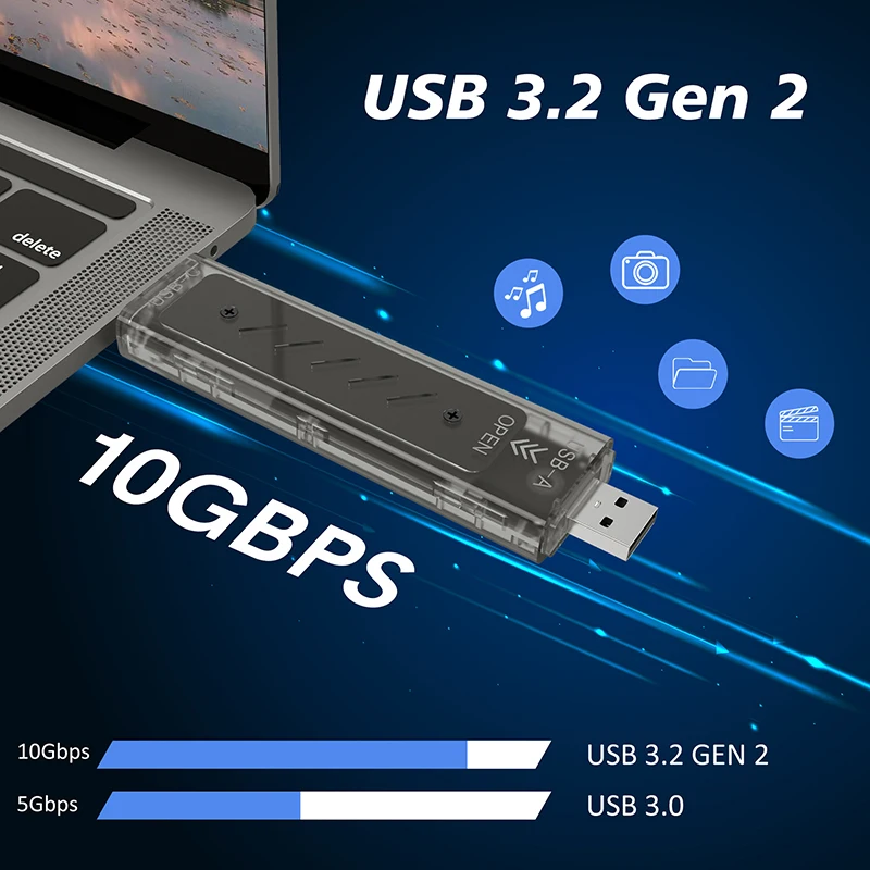 M.2 NVME PCIe NGFF SATA SSD C타입 USB 듀얼 헤드 케이스, 투명 외장 하드 디스크 박스, 10Gbps PCI-E M2 SSD 듀얼 프로토콜