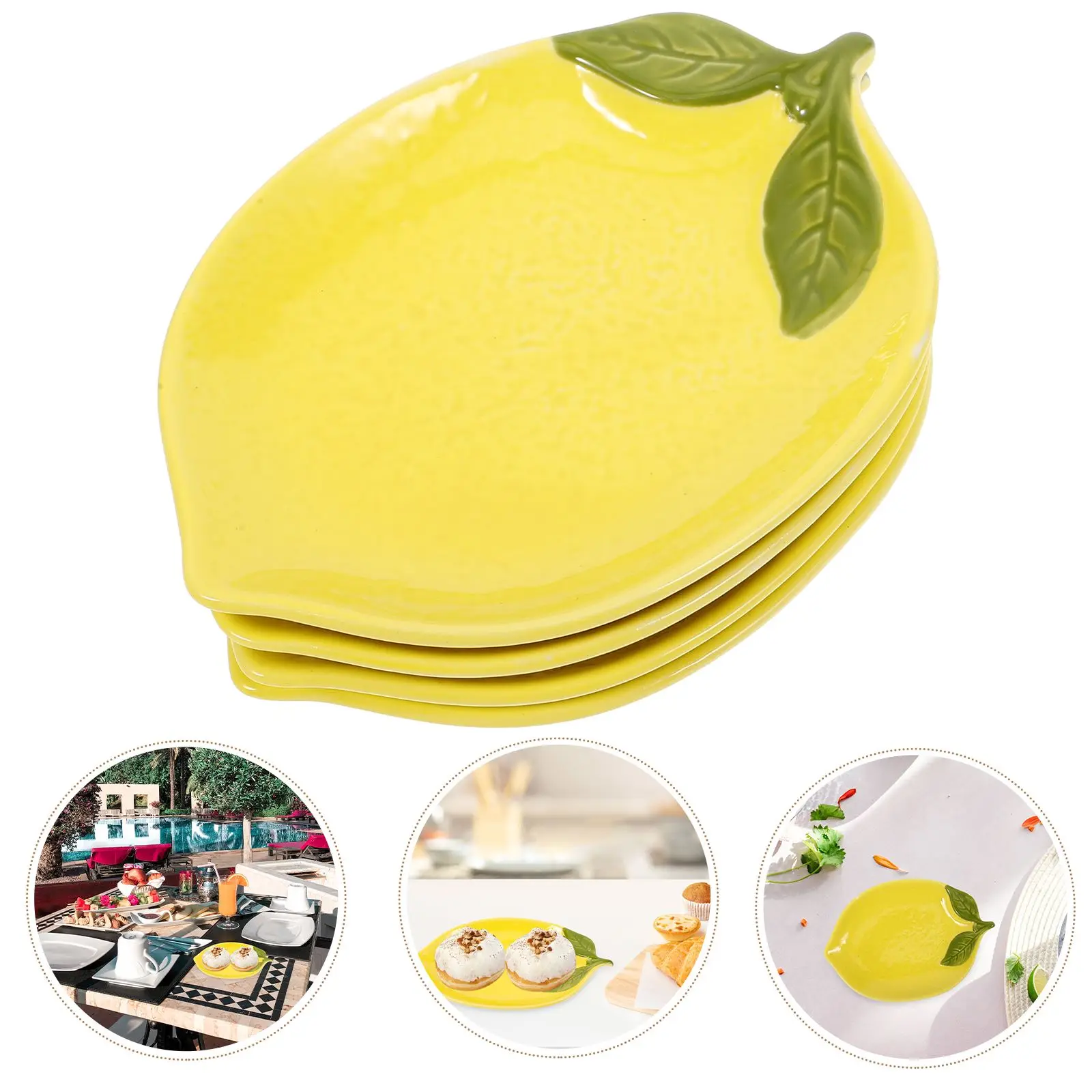 4pcs Creative Lemon Shaped Plate Ceramic Snack Dish Cute Children Breakfast Bowl Personalized Dinner Plate Salad Bowl Tableware