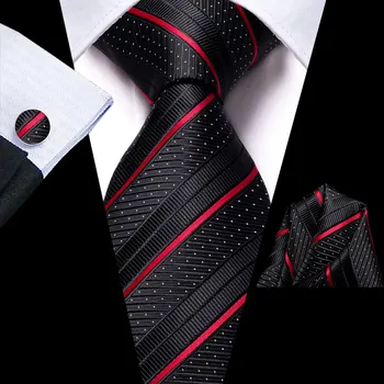 Hi-Tie Striped Black Red Gold Green Silk Wedding Tie For Men Handky Cufflink Gift Men Necktie Fashion Designer Business Party