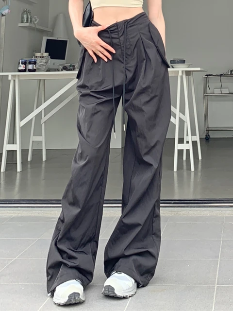 Cheap Grey Cargo Pants Women Korean Design Loose Trousers Large Size Wide  Leg Sports Bunch Foot Casual Jogging Trousers Y2k Style | Joom